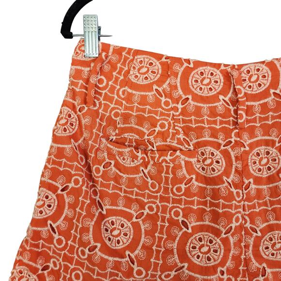 Sam Edelman Womens Romy Short Size 4 Orange White Eyelet Lace High Rise *NO BELT - Picture 6 of 12